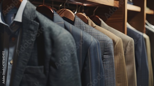 Formal suits hanging in the men's maison.