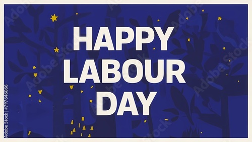 Labour day greeting card. Happy labour day text on blue background