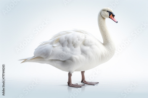 White swan isolated on white background. 3d rendering, 3d illustration