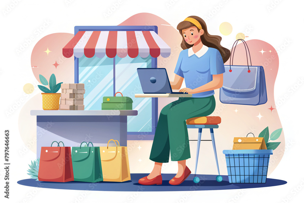 Mobile online shopping store illustration Mobile online shopping store illustration