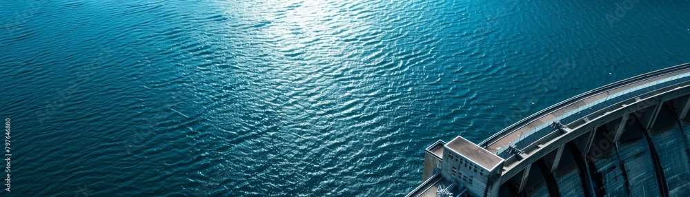 Obraz premium Professional photo showcasing the formidable structure of a hydroelectric station and dam against a backdrop of deep blue water