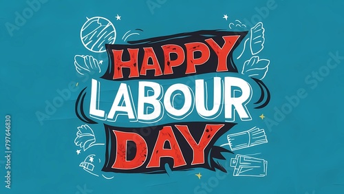 Labour Day banner, poster on blue background