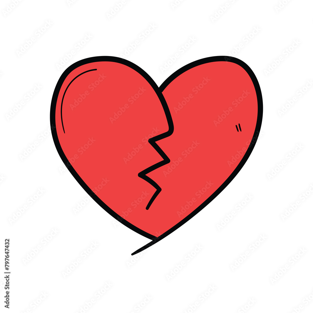 Hand drawn doodle broken heart on white background. Hand drawn doodle broken heart on white background.