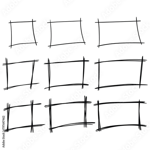 Hand drawn doodle set of rectangles on white background.