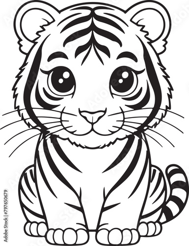 A cute little tiger is sitting on its haunches