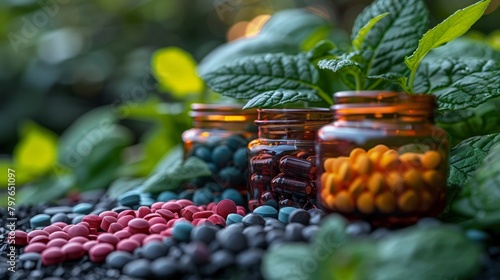 Table Topped With Jars Filled With Candy. Generative AI