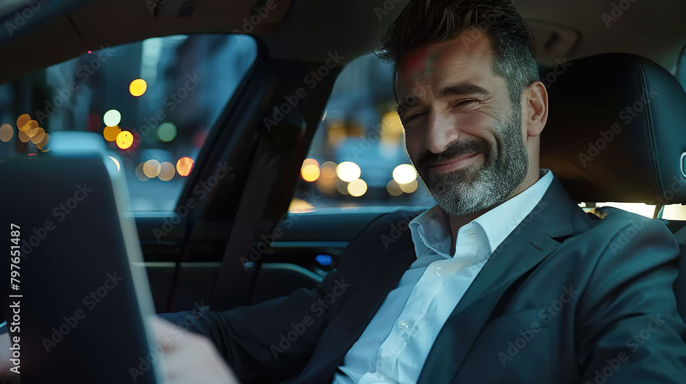 A handsome, muscular businessman is working with a laptop computer to check the company. A handsome, muscular businessman is working with a laptop computer to check the company.