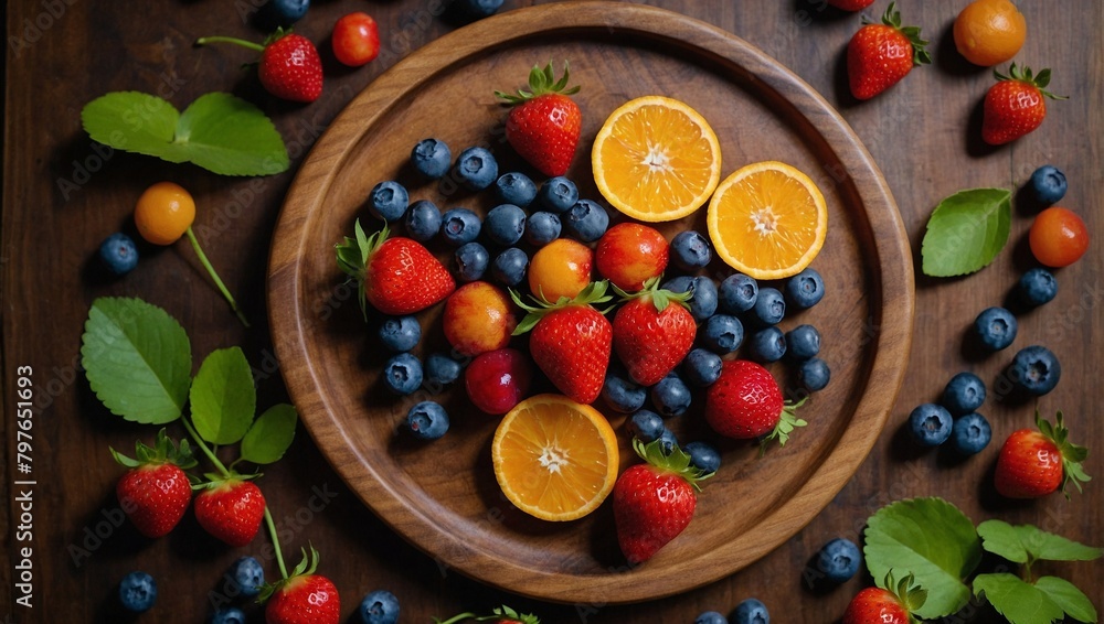 Top Down Shot of strawberries blueberries cherries Top Down Shot of strawberries blueberries cherries
