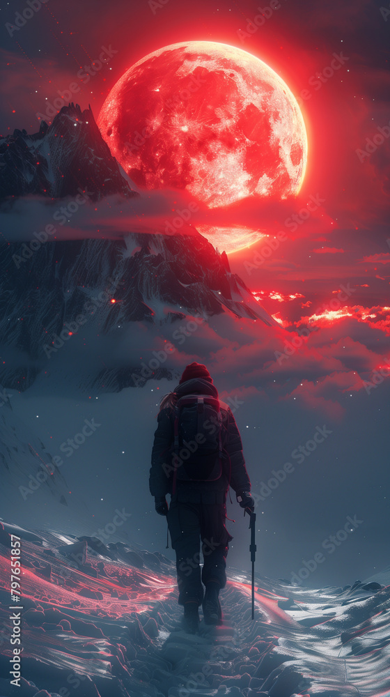 Fototapeta premium Red moon and man.