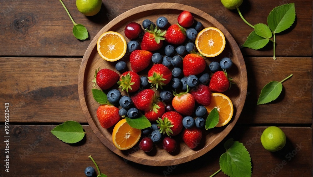 Top Down Shot of strawberries blueberries cherries Top Down Shot of strawberries blueberries cherries