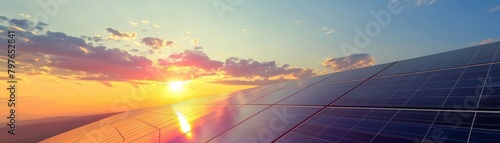 Bright, sunny day scene of solar panels with a sleek silver look mounted on a house rooftop, ideal for sustainable living advertisements