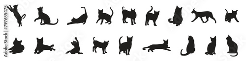 Cat silhouette collection. Set of black cat silhouette. Kitten silhouette collection. Cat silhouette set vector illustration.