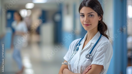 Woman in White Shirt With Stethoscope. Generative AI