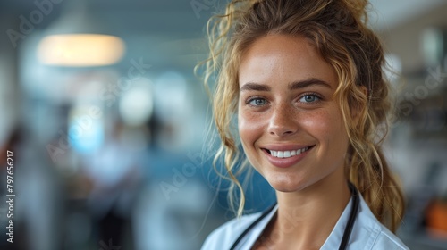 Smiling Woman Holding Stethoscope. Generative AI