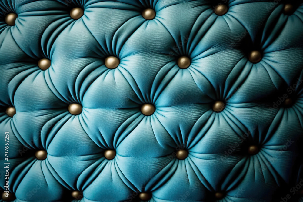 Close-up texture of furniture upholstery in fabric and leather with buttons, capitone style. AI generated.