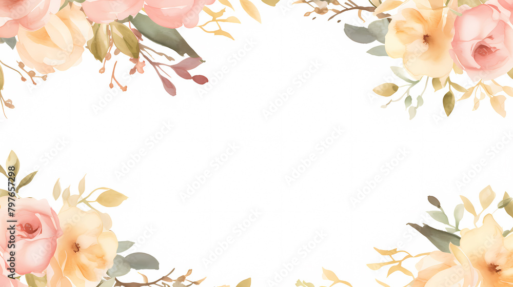 Watercolor soft flower frame border