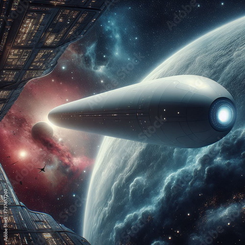 ufo in space, cigar-shaped UFO in orbit photo