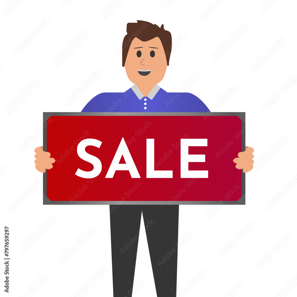 Vector business man
Illustration of a man holding a sale sign
Vector image of a male businessman holding a discount sign Vector business man
Illustration of a man holding a sale sign
Vector image of a male businessman holding a discount sign