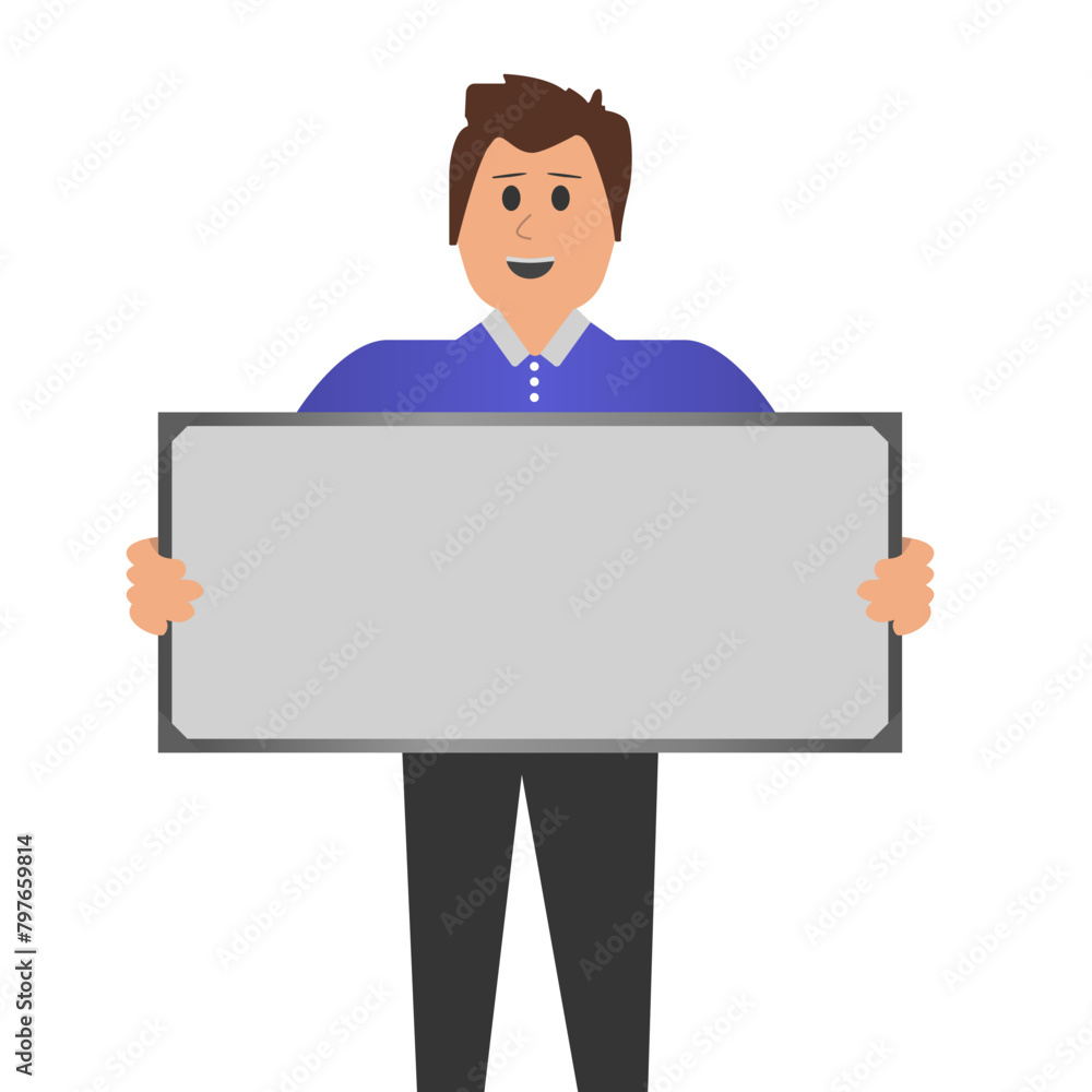 Vector business man
Illustration of a man holding a blank sign
Vector image of a male businessman holding a blank sign Vector business man
Illustration of a man holding a blank sign
Vector image of a male businessman holding a blank sign