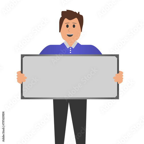 Vector business man
Illustration of a man holding a blank sign 
Vector image of a male businessman holding a blank sign