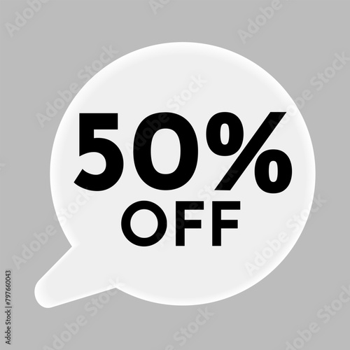 50% 3D discount icon Sale gray icon for website 3D sale icon with white background