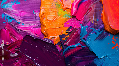 Vibrant oil paint strokes in bold colors on textured canvas