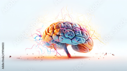 Colorful brain with vibrant neural network showcasing convergent thinking and help to control us and looking wonders with color full background