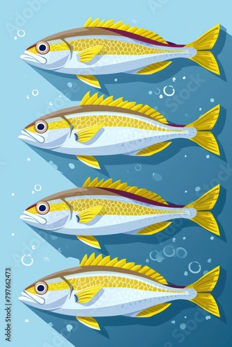 flat illustration of amberjack fish with calming colors