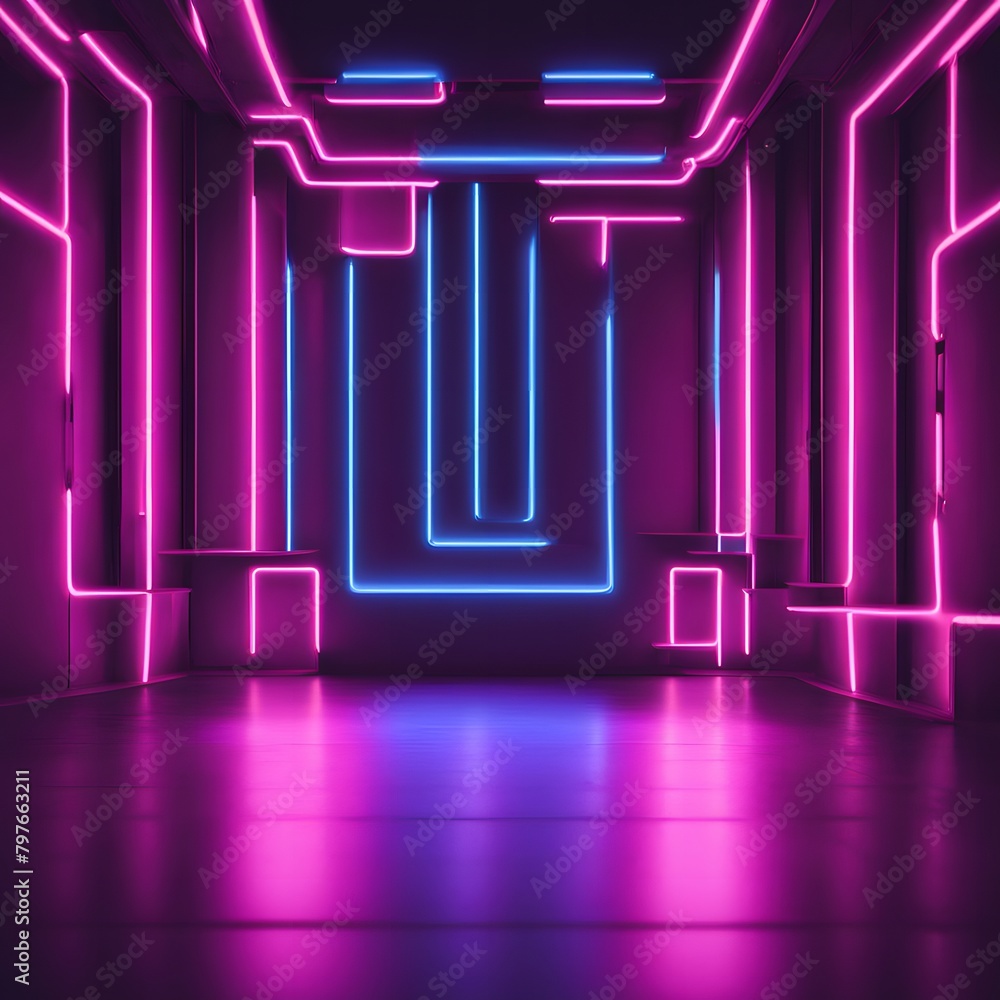 Fototapeta premium Realistic abstract neon light background design geometric shapes images wallpaper