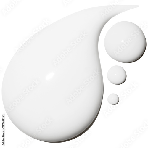 composition of smears and drops of cosmetic white cream on an empty background