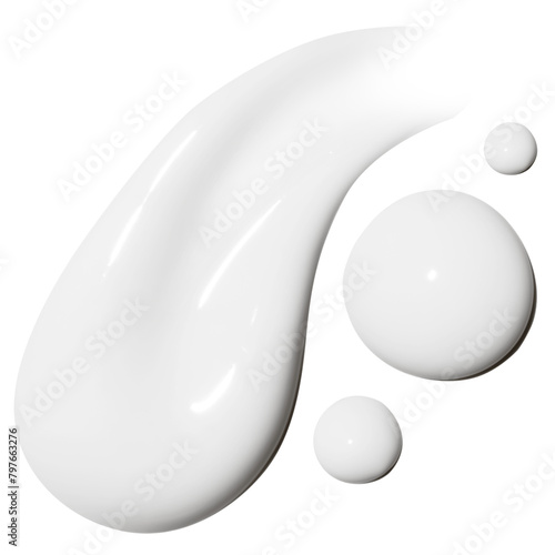 composition of smears and drops of cosmetic white cream on an empty background