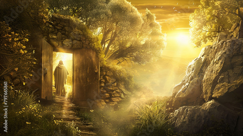 Jesus standing at the door of the heart, knocking gently and inviting all to open and receive his love and salvation.