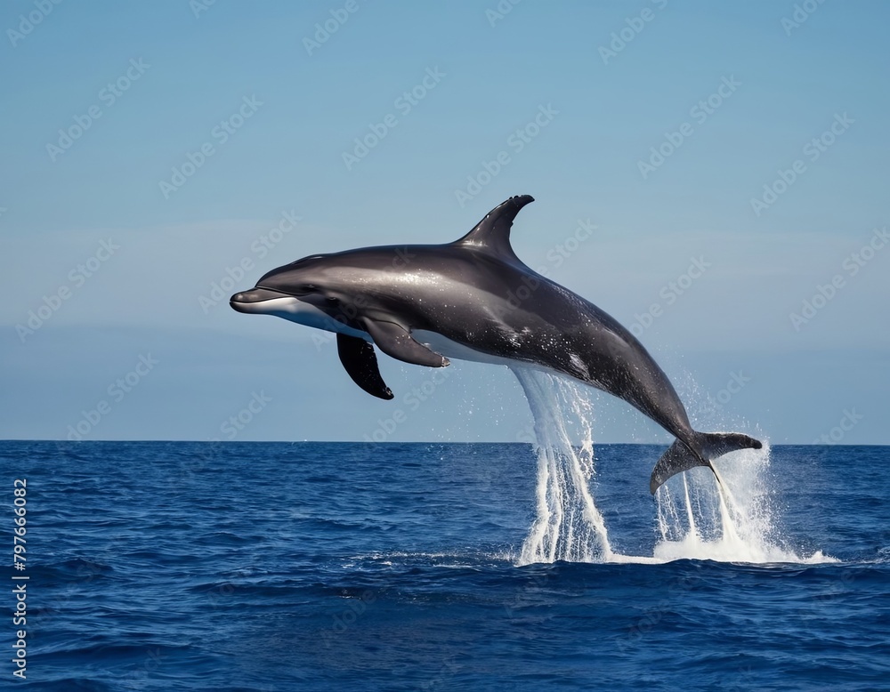 Fototapeta premium A dolphin is jumping out of the water
