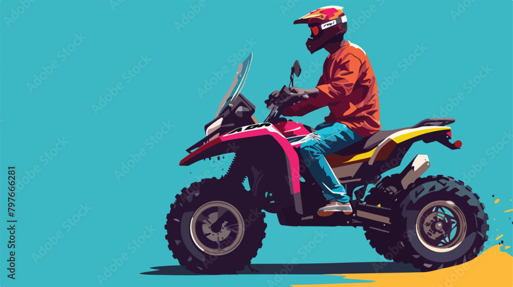 Afro american man on the ATV motorcycle isolated. Vector