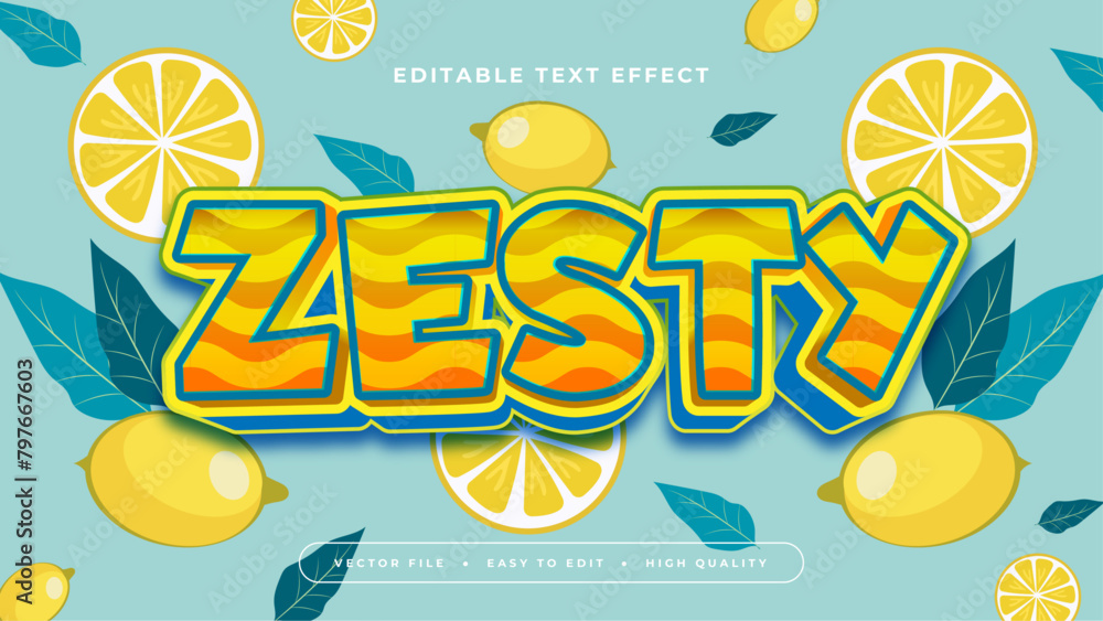 Blue white and yellow zesty 3d editable text effect - font style