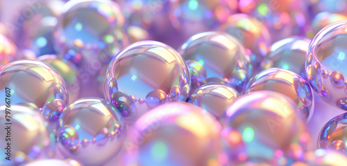 3D iridescent balls reflecting colors under soft illumination for fantasy designs.