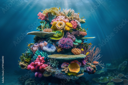 Fototapeta Naklejka Na Ścianę i Meble -  Undersea world. Vibrant colors of a coral reef with exotic fish. Digital art.