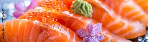 Fresh salmon sashimi delicate garnish
