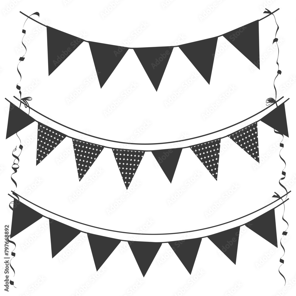 Silhouette Retro bunting party flag black color Silhouette Retro bunting party flag black color