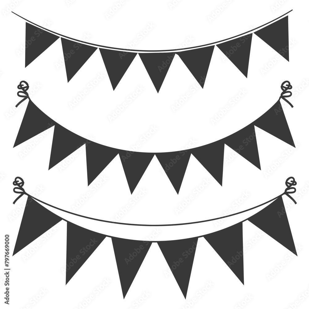 Silhouette Retro bunting party flag black color Silhouette Retro bunting party flag black color