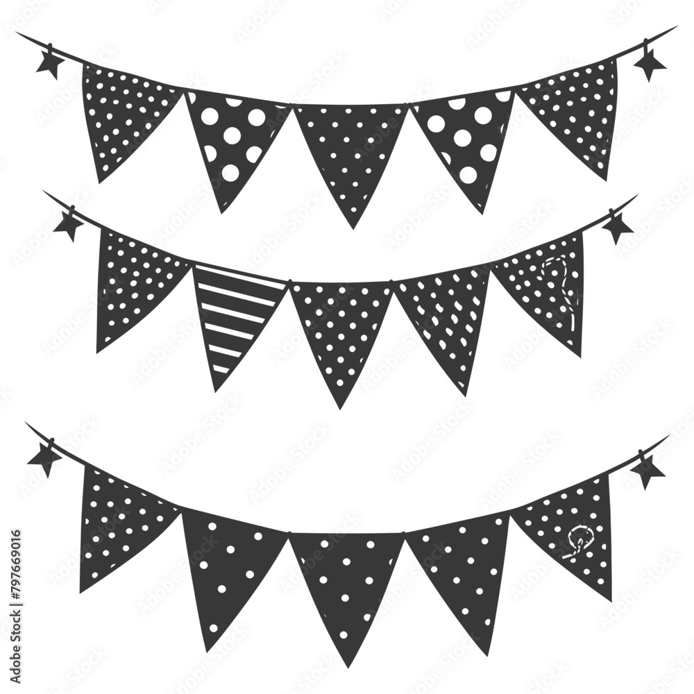Silhouette Retro bunting party flag black color Silhouette Retro bunting party flag black color