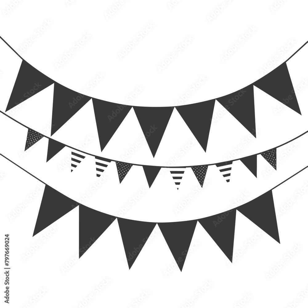 Silhouette Retro bunting party flag black color Silhouette Retro bunting party flag black color
