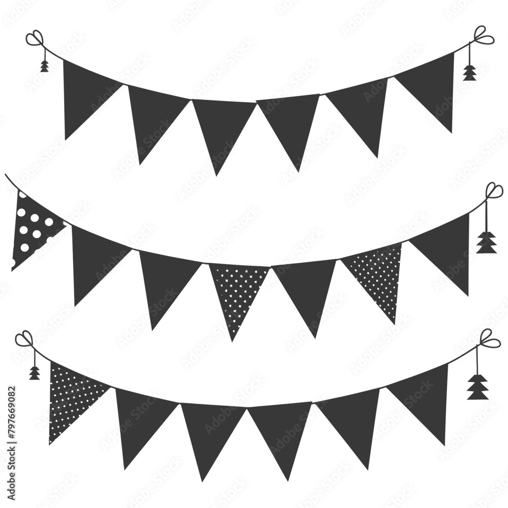 Silhouette Retro bunting party flag black color Silhouette Retro bunting party flag black color