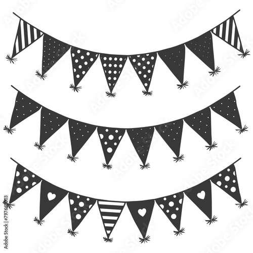 Silhouette Retro bunting party flag black color