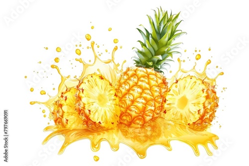 Vibrant Pineapple with Juice Splash Vector Illustration