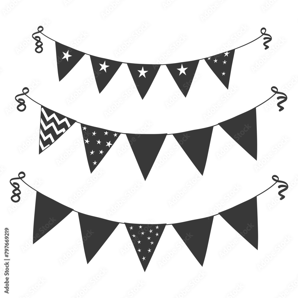 Silhouette Retro bunting party flag black color Silhouette Retro bunting party flag black color