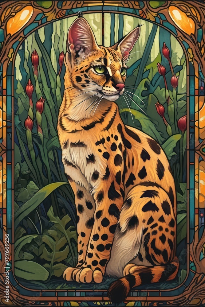 serval cat Art illustration for a book