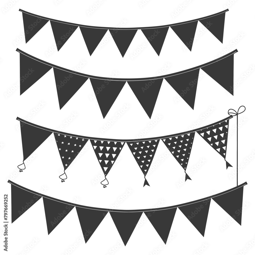 Silhouette Retro bunting party flag black color Silhouette Retro bunting party flag black color