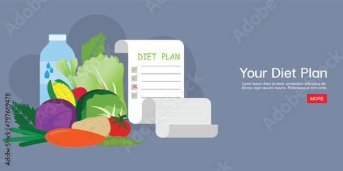 Diet plan schedule with healthy food.