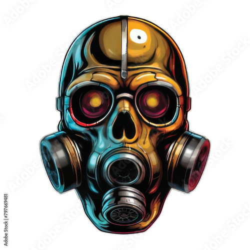 Detailed Illustration skull Head wearing a gas mask Sticker Art © boler
